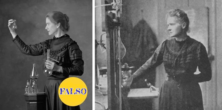 No, no es la renombrada científica Marie Curie. Como Joe Hanson de PBS señala, la foto de la izquierda muestra realmente Susan Marie Frontczak, una actriz de teatro que interpreta a Marie Curie en una producción llamada Manya. La foto real de Curie sobre 1913, es la de la derecha.