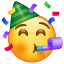 Emoji - Cara con matasuegras y sombrero de fiesta