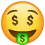 Emoji - Cara con dinero en los ojos y la boca