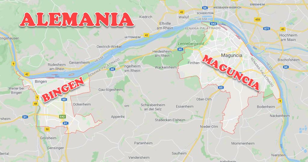 mapa de Alemania y de las zonas de Maguncia y Bingen