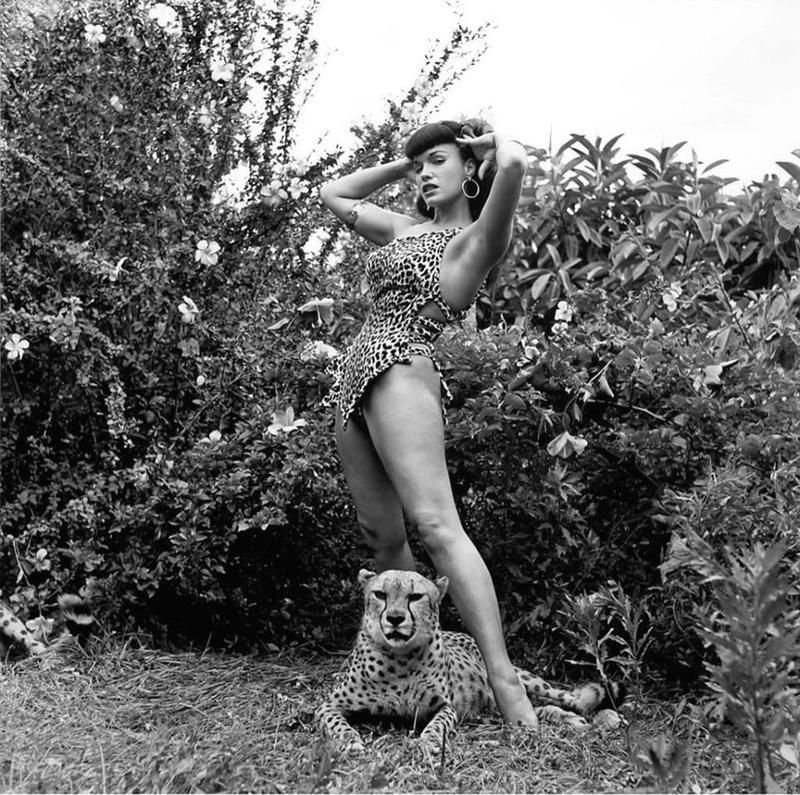 La llamada de la selva. Bettie Page y una amiga felina en 1954.