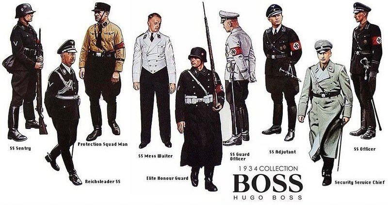 Moda de los Nazis donde se puede ver que los de negro eran los que más miedo infundían