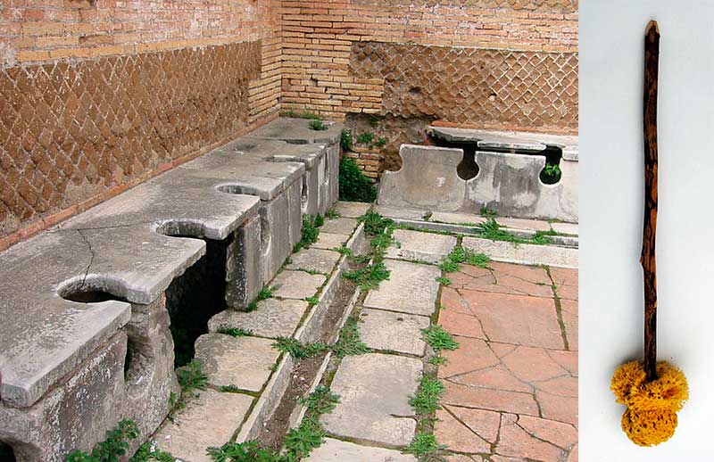 Retretes en Ostia y su correspondiente xilospongio