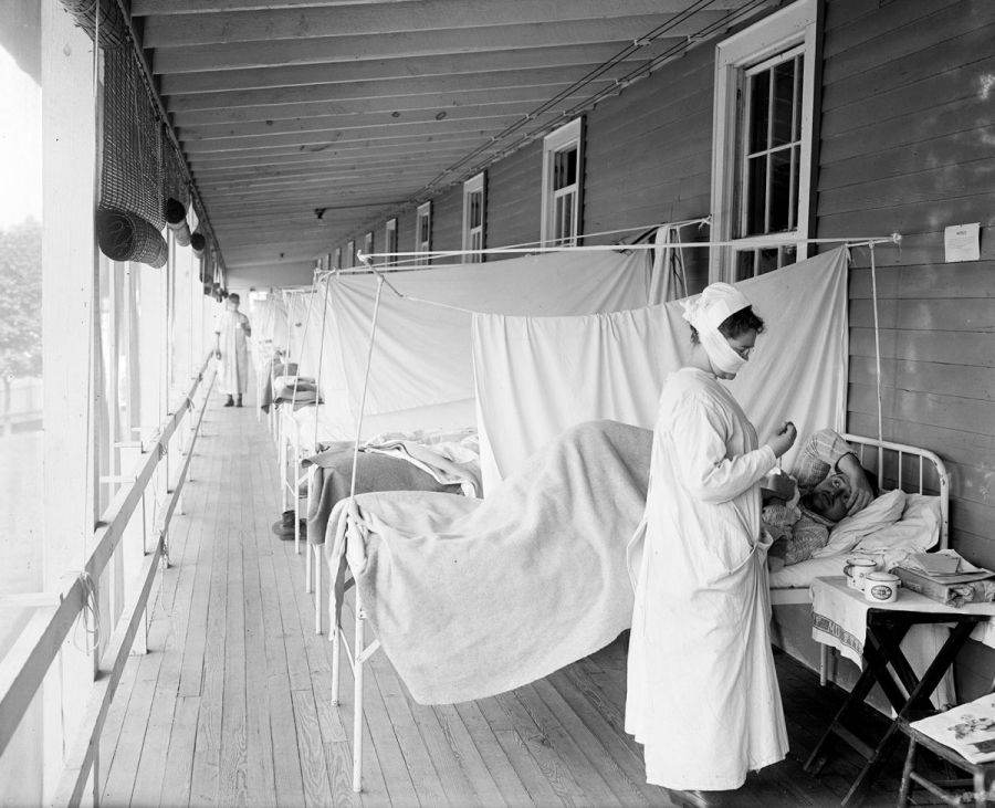 Hospital Walter Reed, Washington, D.C., donde vemos la sala de gripe durante la epidemia de 1918-19