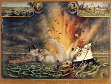 Ilustración recreando el momento de la explosión del acorazado Maine debido a un torpedo de España