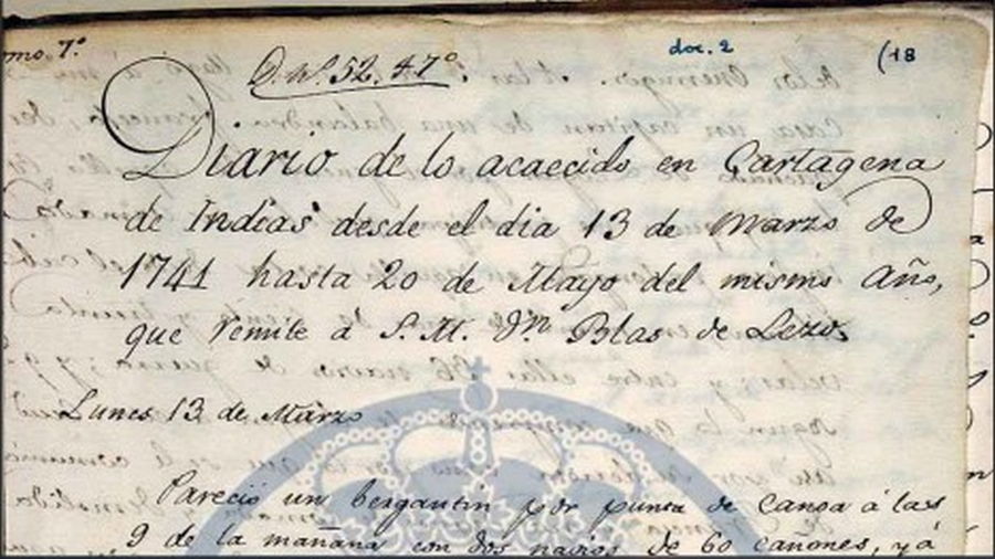 Primera página del diario de Blas de Lezo que se conserva en el Museo de la Marina en Madrid