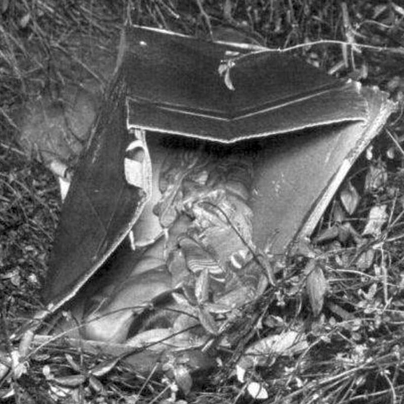 La escena del crimen donde el cuerpo fue encontrado en el bosque de Susquehanna Road en Fox Chase, Filadelfia. Febrero de 1957.