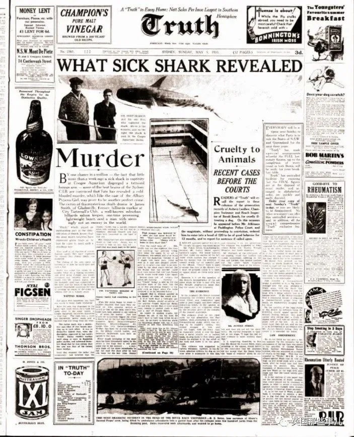 Portada del periódico local Truht dando la noticia de que se había solucionado el misterio del brazo vomitado por un tiburon