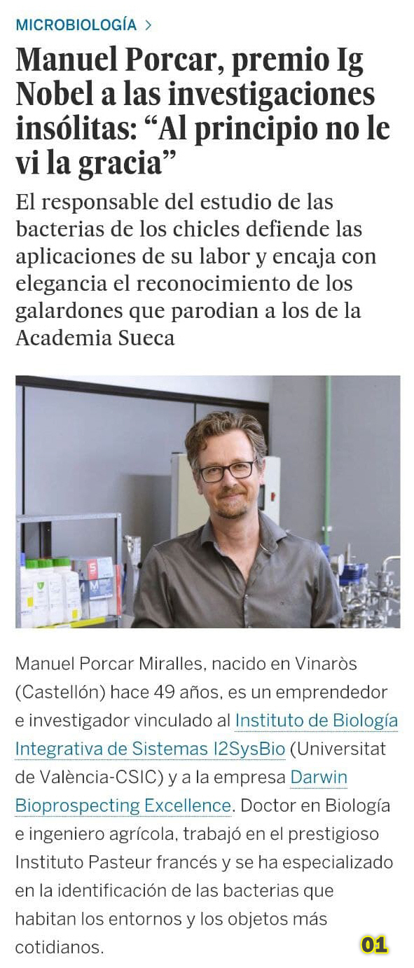 Entrevista Manuel Porcar en el El País, ganador del premio IG 2021