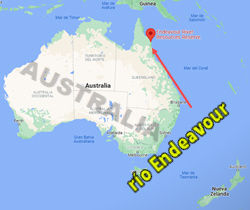 Mapa de situación del río Endevour en Australia