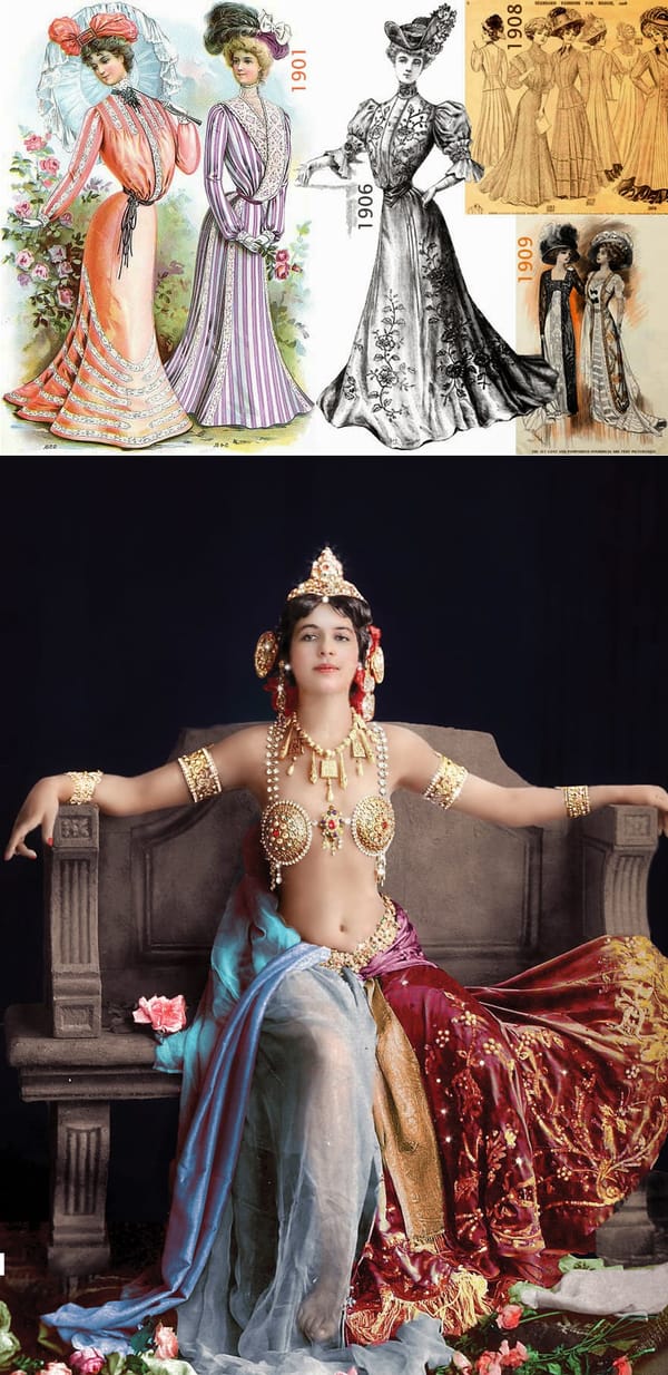 Mata Hari en comparación con la moda de vestir de 1900-1910