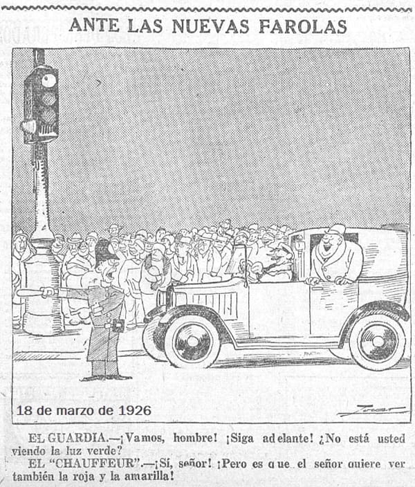 Chsite sobre el prinmer semáforo de España en 1926