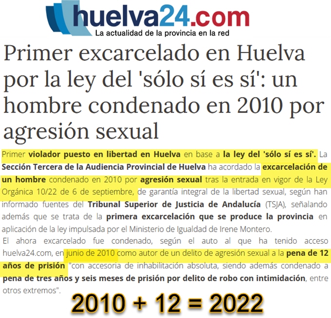 Noticia del diario Huelva 24 sobre la excarcelación de un violador