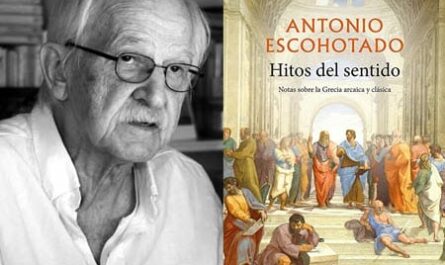 Antonio Escotado y la portada de su libro Hitos del sentido