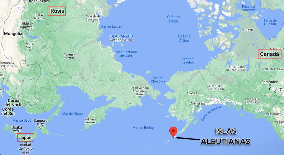 Situación geográfica de las islas Aleutianas