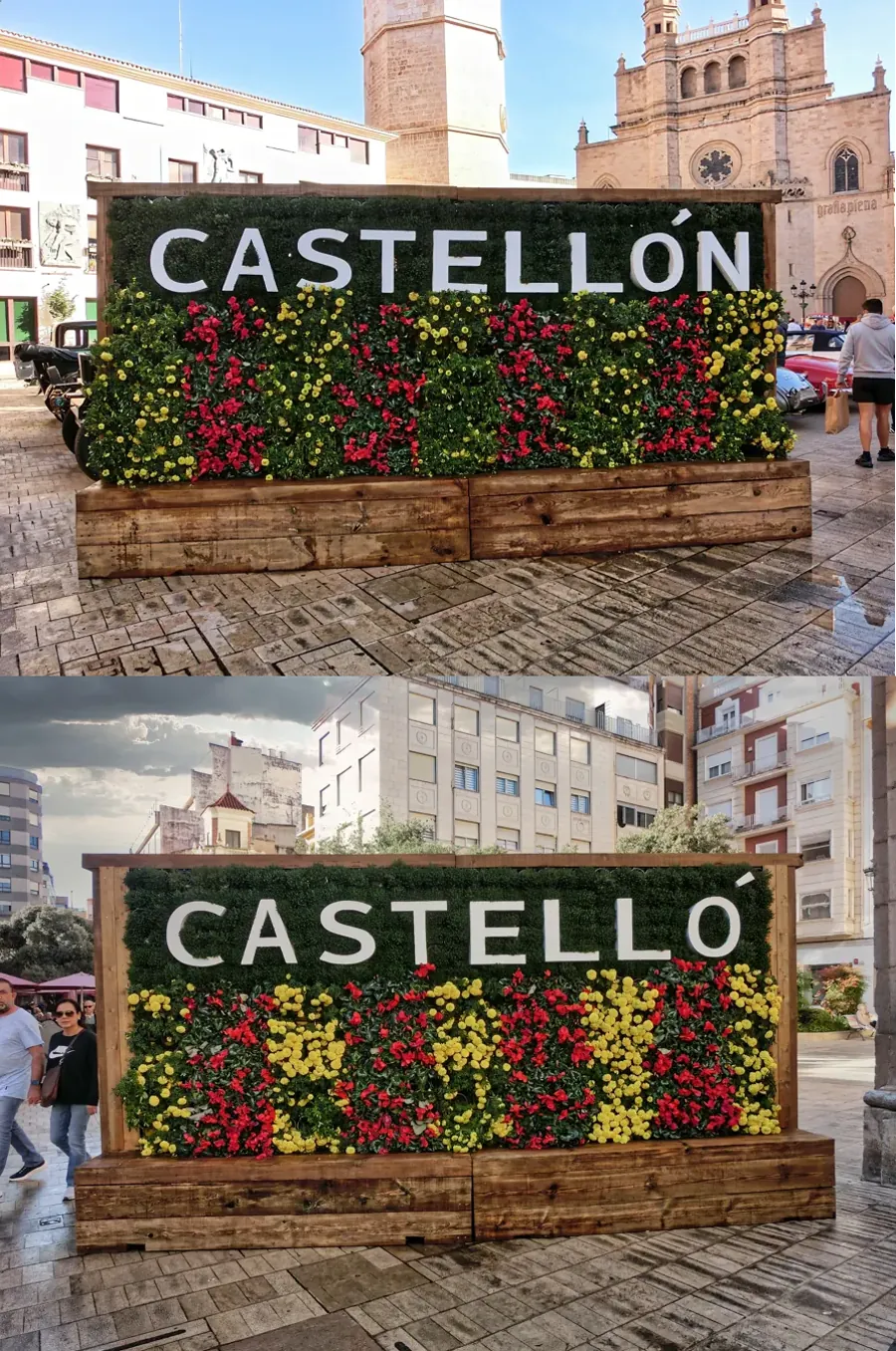 Las dos caras del letrero de castellón en el ayuntamiento de Castelló