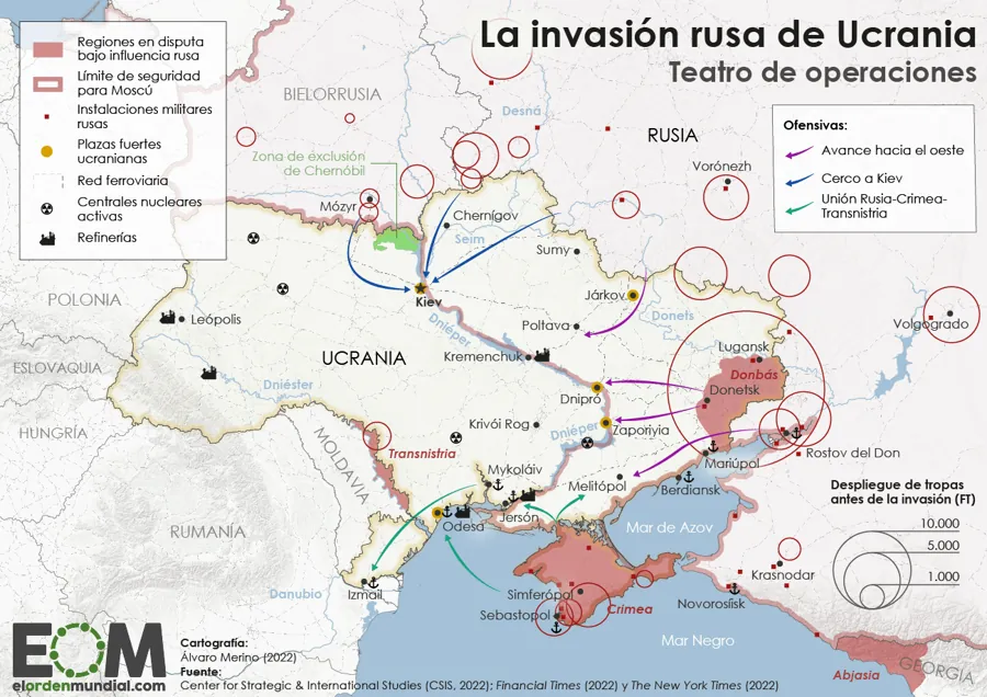 Mapa del conflicto de Rusia y Ucrania